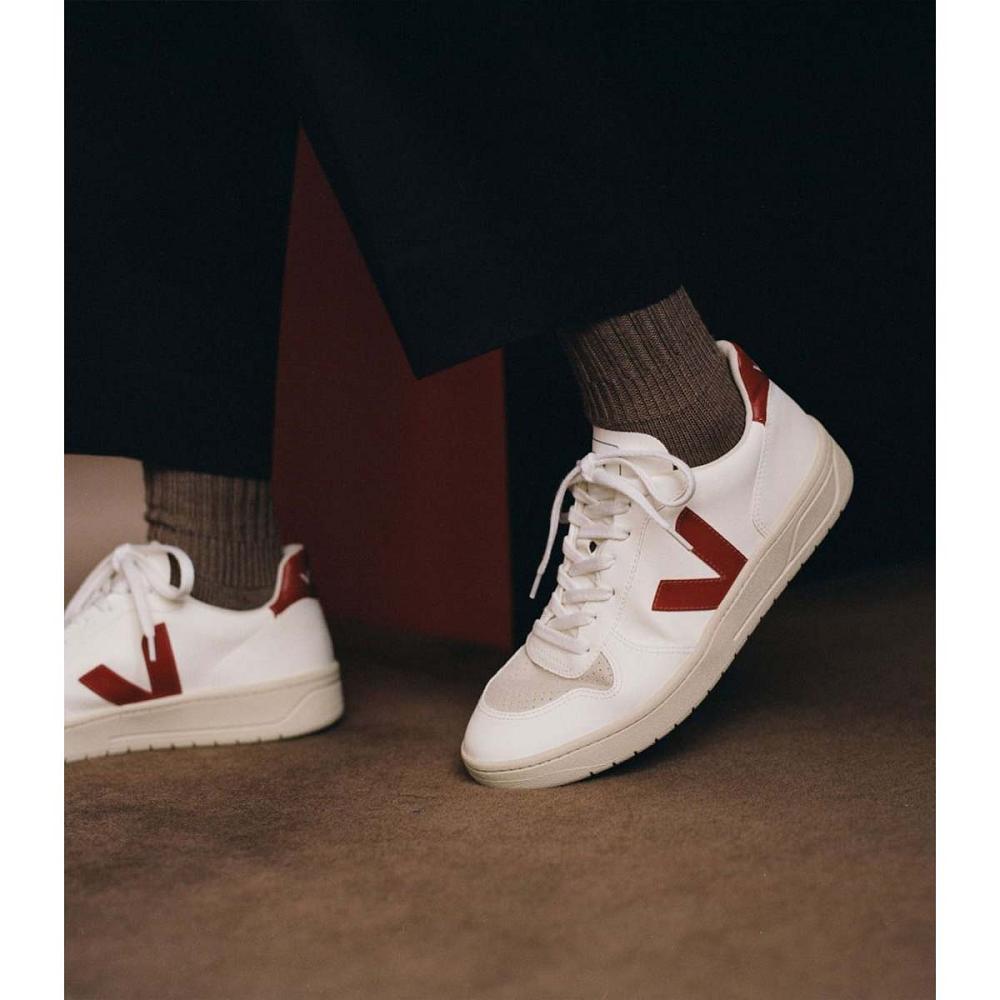 Women's Veja V-10 CWL Sneakers White/Red | ZA 638NWY